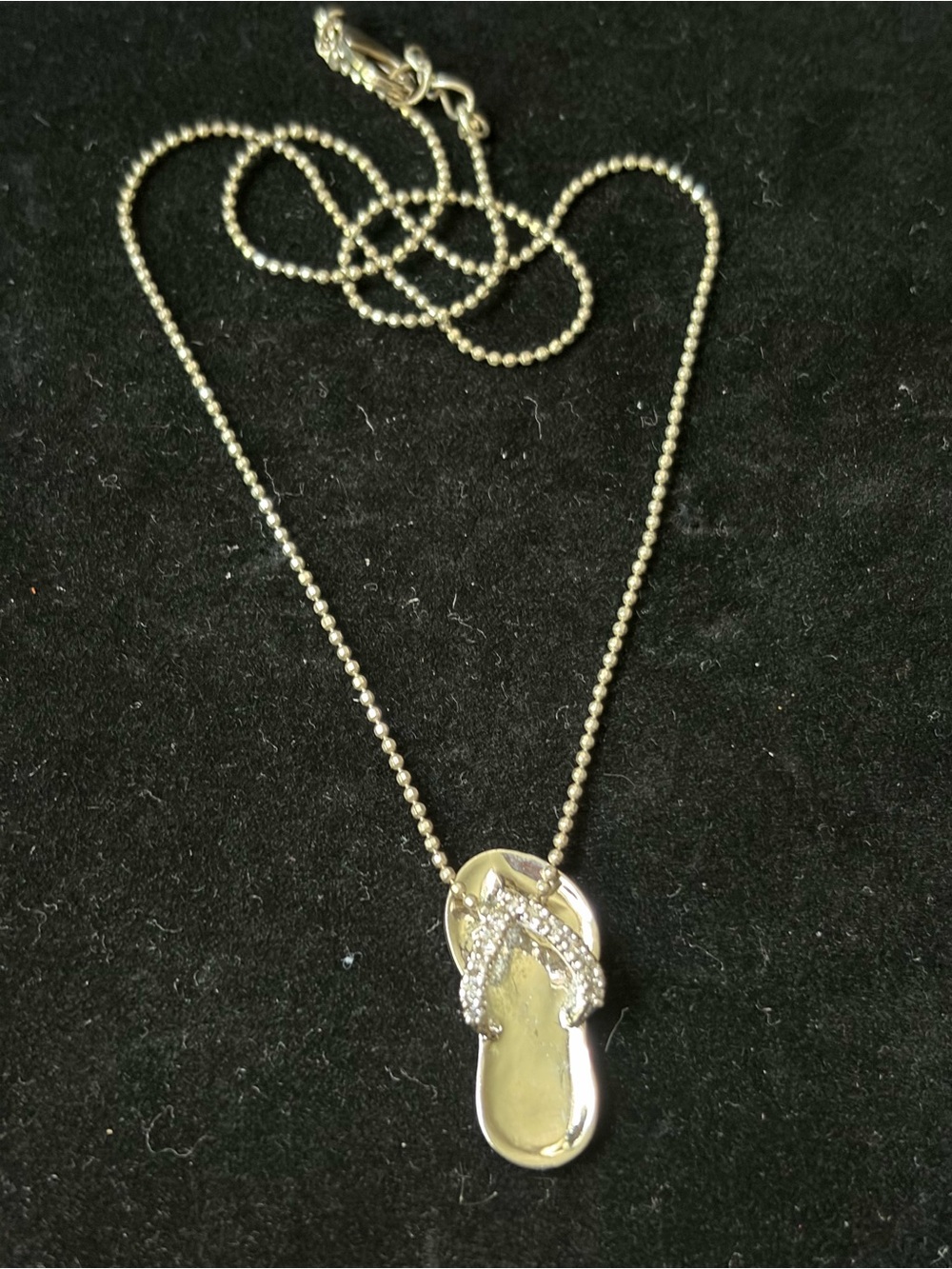 Silver Flip-Flop Pendant Necklace with Rhinestone Straps - Women's Silver Tone